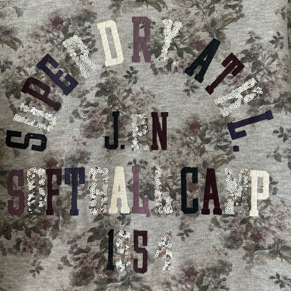 SUPERDRY Sequin Logo Floral Crop Sweat Top Medium - Picture 7 of 12